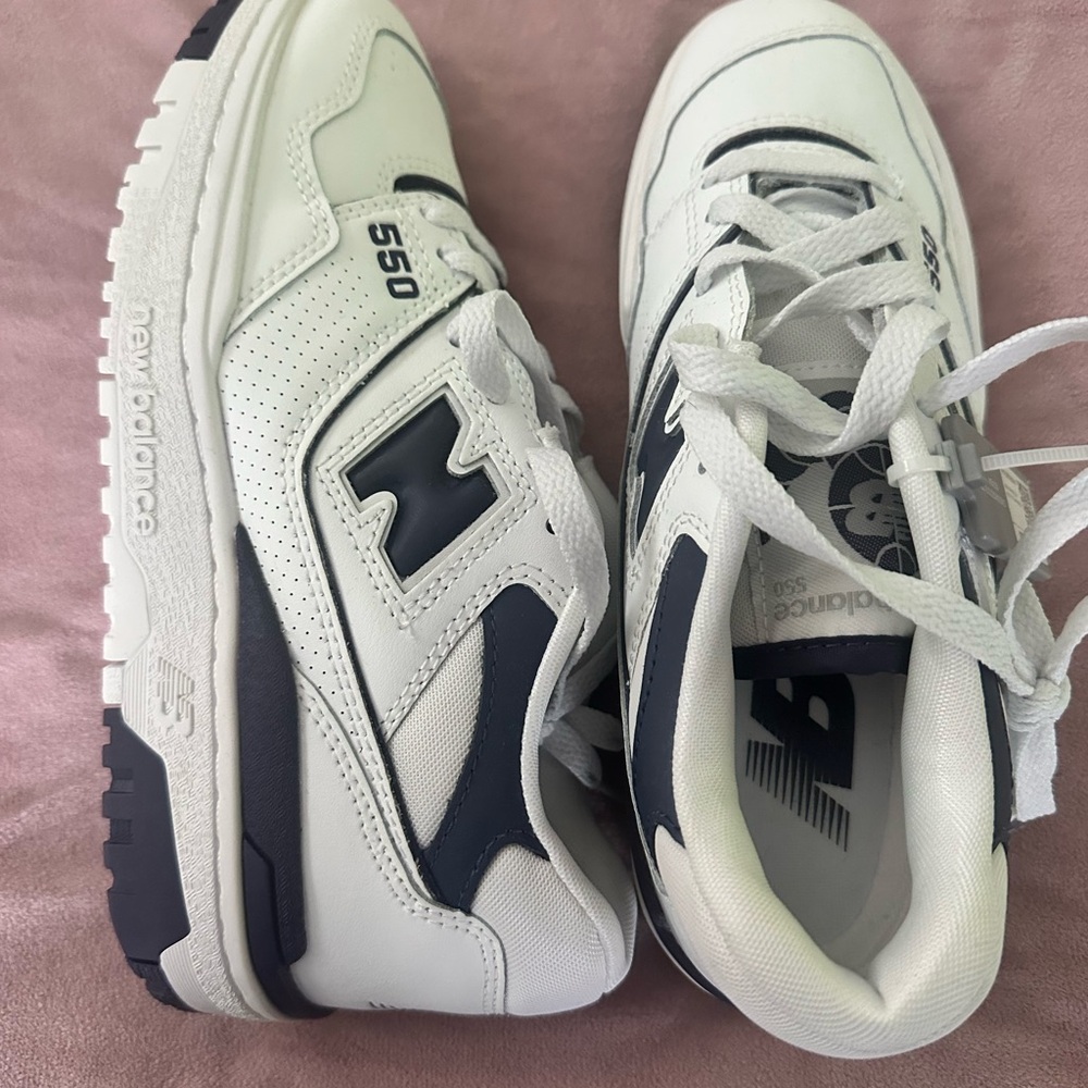 New Balance 550 White and Navy Blue Sneakers